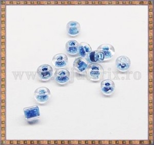 Margele nisip 2mm - transparente cu interior albastru (100gr)