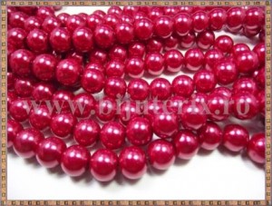 Margele - perle sticla 12mm - rosu sidefat (10buc)