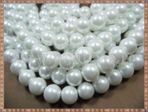 Margele - perle sticla 10mm - alb sidefat (20buc)
