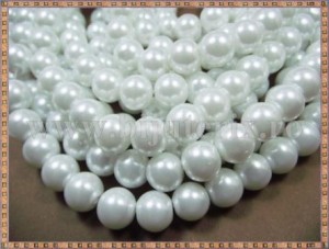 Margele - perle sticla 12mm - alb sidefat (10buc)