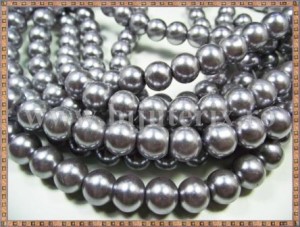 Margele - perle sticla 10mm - gri sidefat (20buc)