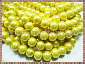 Margele - perle sticla 10mm - galben sidefat (20buc)