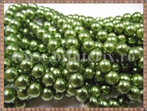 Margele - perle sticla 8mm - verde kaki sidefat (50buc)