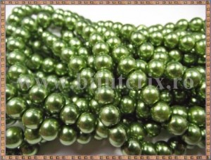 Margele - perle sticla 12mm - verde kaki deschis sidefat (10buc)