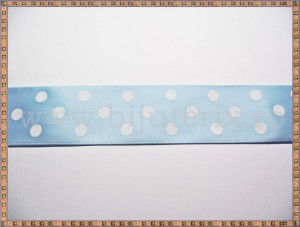 Panglica satin bleu cu buline mari albe 2,5cm - 1m